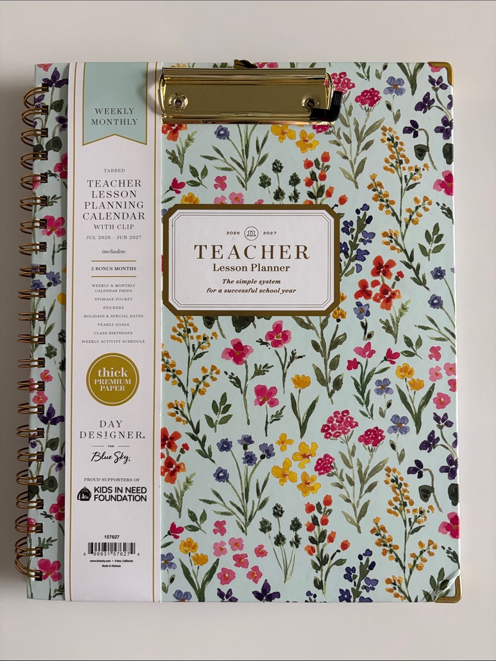 New Blue Sky Day Designer Flower Clip 8" x 11" Teacher Academic Year Planner